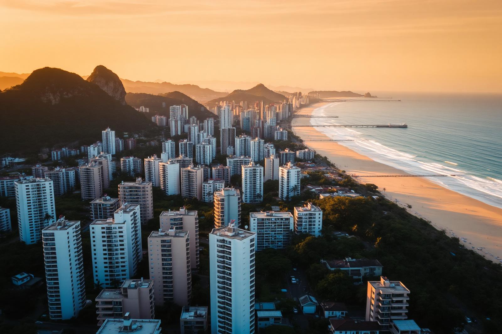 Vue aérienne de la Zona Sul de Rio de Janeiro avec ses immeubles face à la plage