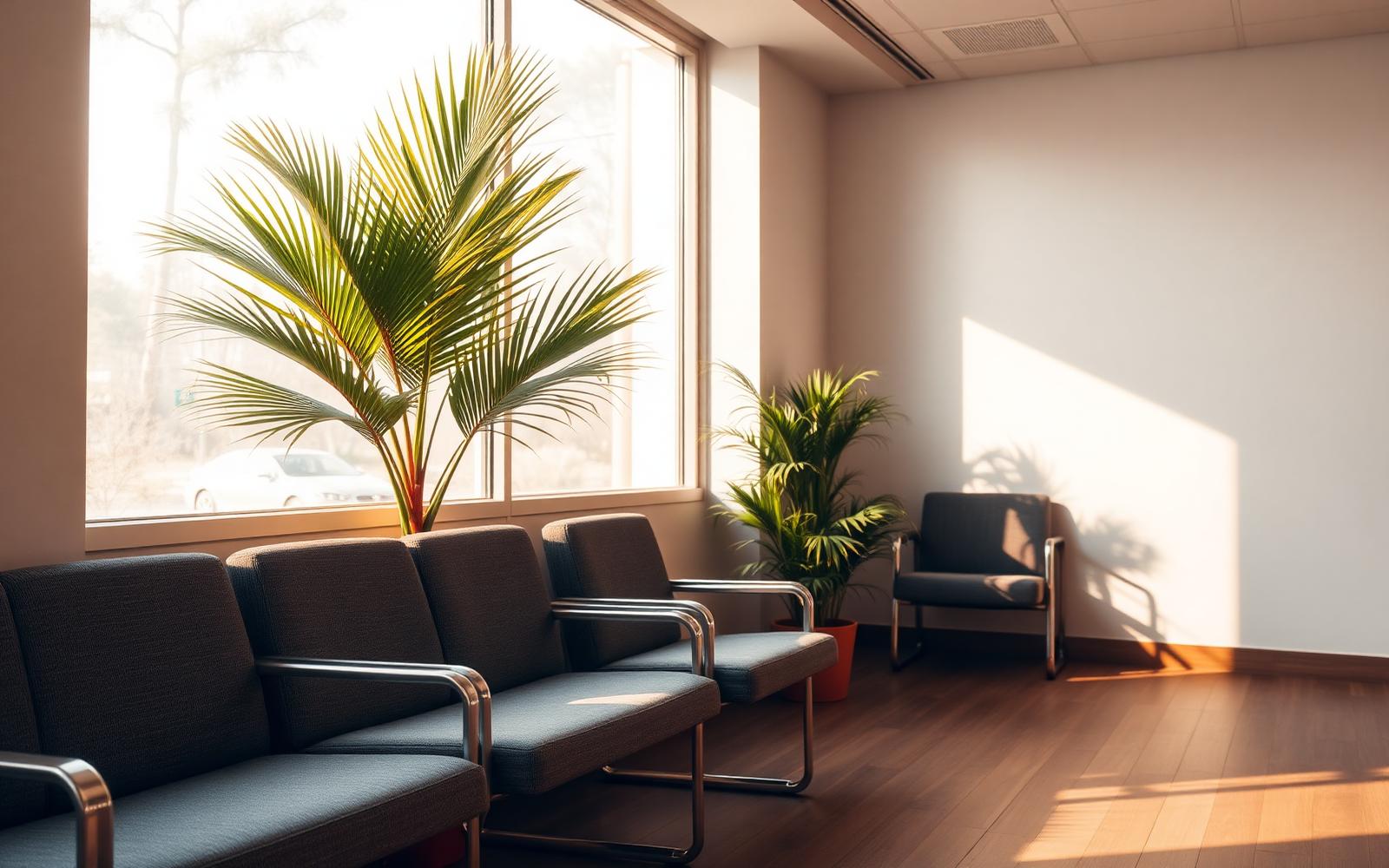 Salle d'attente lumineuse d'une clinique privée à Rio de Janeiro