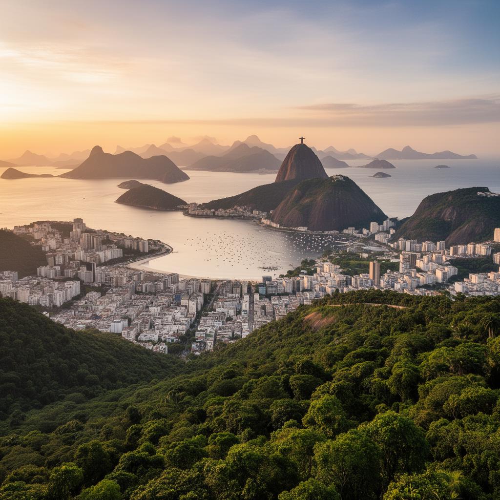 Point de vue du Mirante Dona Marta sur la baie de Guanabara et le Pain de Sucre, Rio de Janeiro