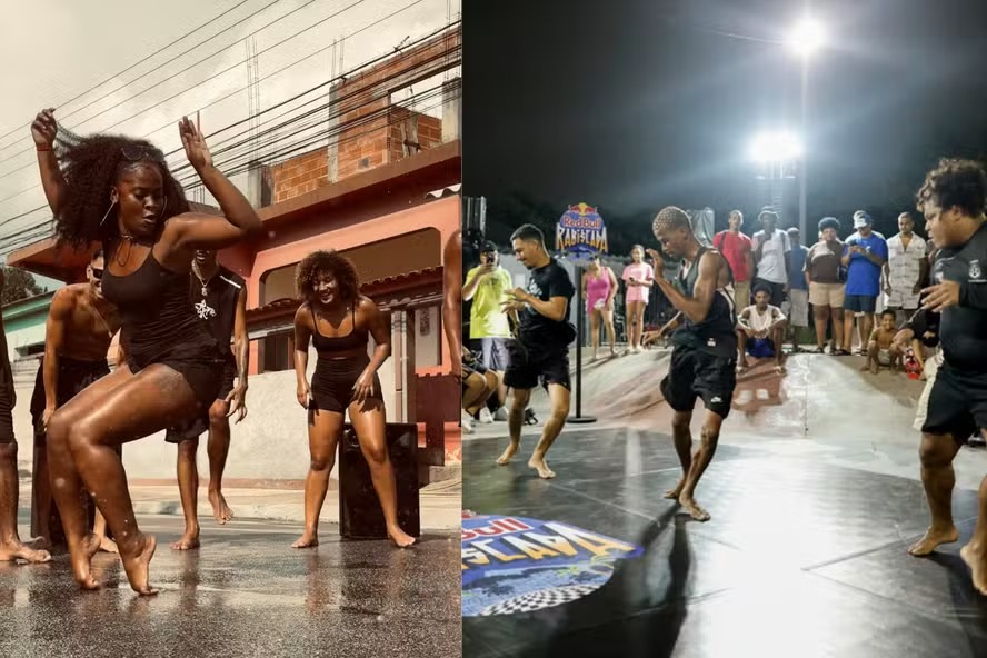 Jeunes danseurs réalisant des mouvements rapides de passinho dans les rues de Rio